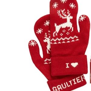 Jean Paul Gaultier Mittens Red Holiday Deer Print Brand New Luxurious Gift